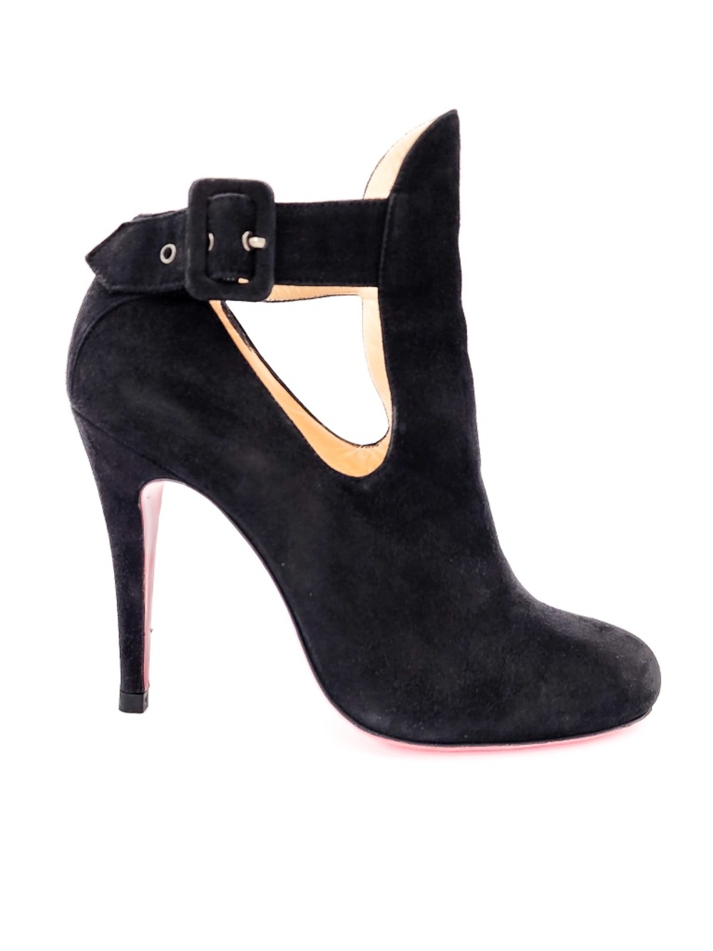 Christian Louboutin Black Suede Buckle Ankle Boots Booties EU 37